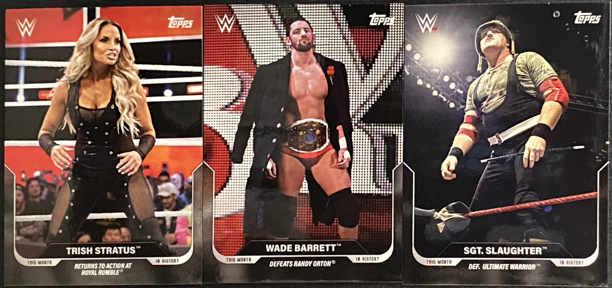 #MailDay: Received the on demand card series from Topps - This Month In WWE History 3 card set highlighting Trish Stratus, Wade Barrett & Sgt. Slaughter for the second round of cards! @WWE @Topps #wwe #WrestlingTradingCards #wrestlingcards #tradingcards  #collectorcards #thehobby https://t.co/W9q8L9WgZ4