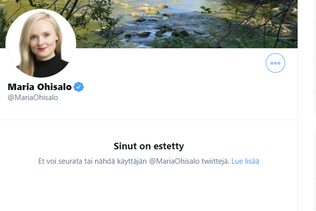 ayKatariina's tweet photo. @valtioneuvosto @MariaOhisalo Käytät twitteriä työtwiitteihin ja blokkaat Suomen kansalaisia. Olet maanpetturi! #NotWithMaria #NotWithSanna https://t.co/cpvCWSRwtc