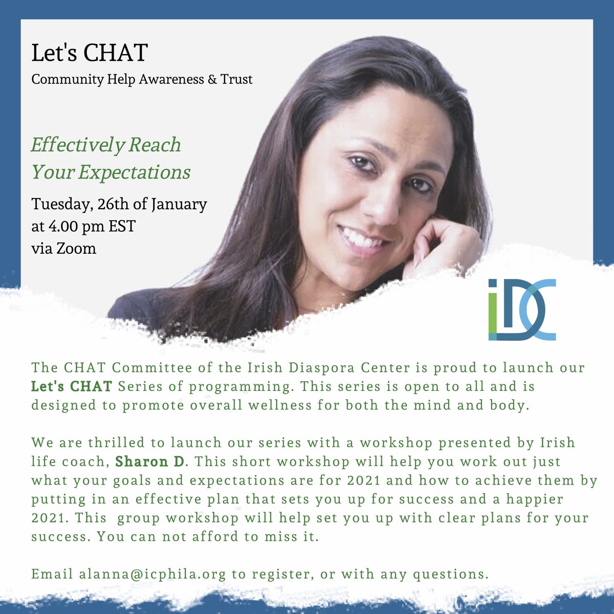 icphila's tweet photo. Also keeping with today's theme of #wellness, all are welcome to join us for our next virtual workshop hosted by #Irish life coach, Sharon D.
➡️Effectively Reach Your Expectations
https://t.co/C2Nh9zq1e6 https://t.co/sSYWO4yGHK