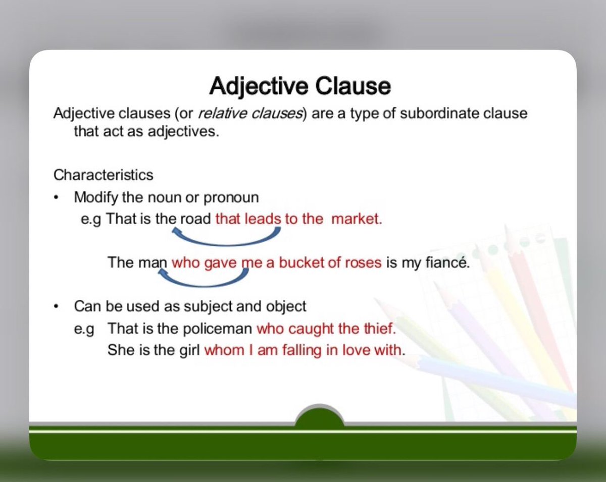 areejEnglish's tweet photo. #الرخصة_المهنية_انجليزي
Adjective clause=relative clause https://t.co/lGCpdAuxjP