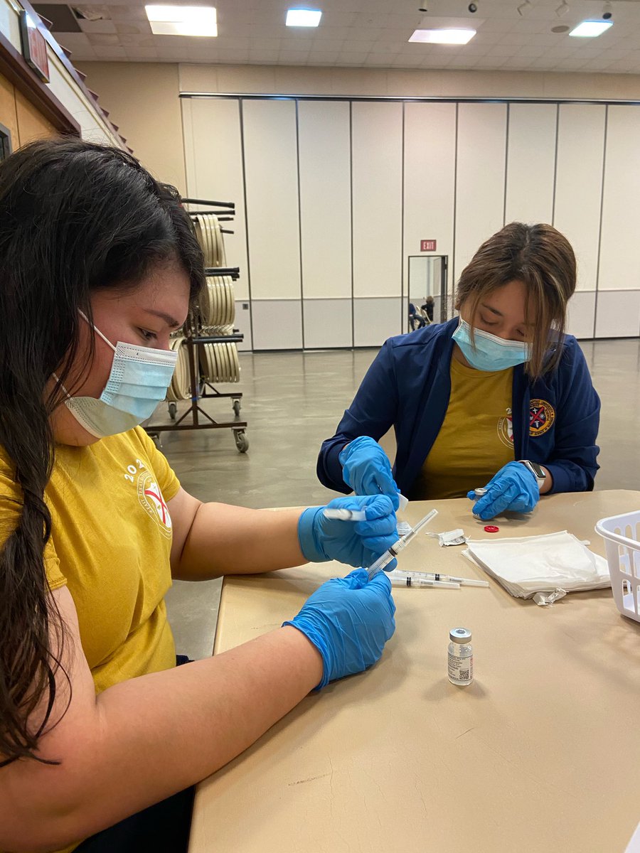 ETBU's tweet photo. We have been proud to see the ETBU Nursing Department stepping out to assist with the COVID-19 vaccination clinic this week in Marshall! #EnhancingCommunity https://t.co/0RFvQglxQ0