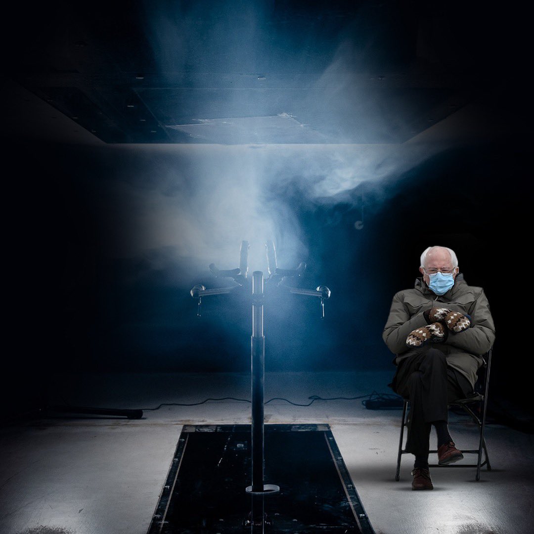 GibliTech's tweet image. It’s cold at this time of year in a wind tunnel. #Berniememes #ForThoseWhoWantToGoFaster