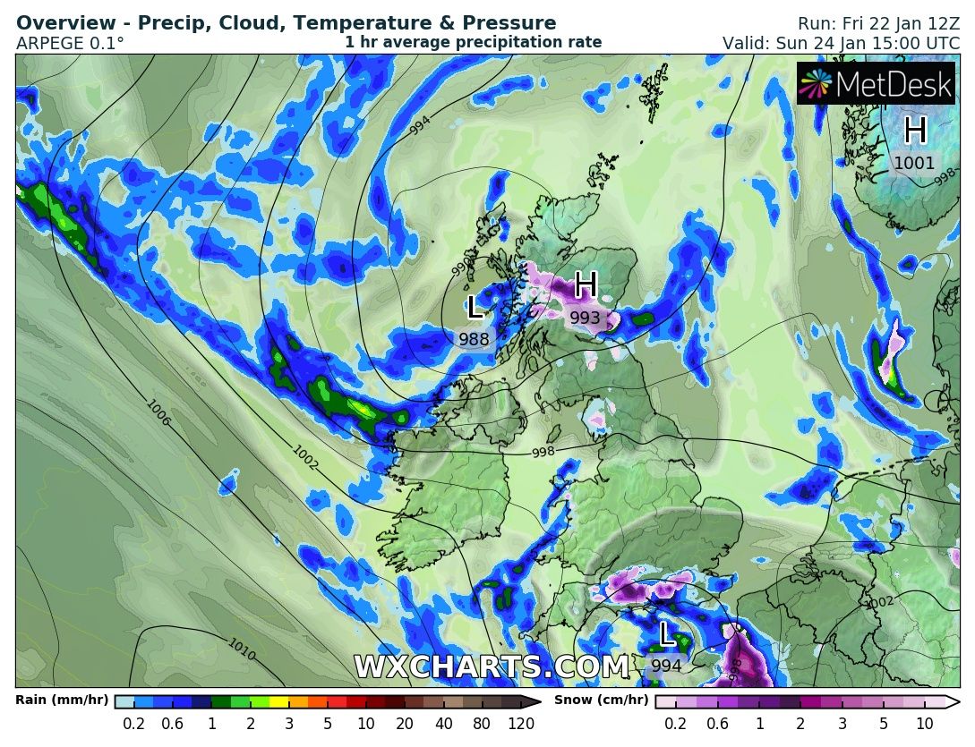 snowwatchGB's tweet photo. Sunday, at this stage looking promising for SW England and Southern Wales. Question is; how far East will it get before fizzling out or turning back to rain... one for nowcasting perhaps. Watching for last minute correction North/South or weakening #uksnow https://t.co/wz3tvKm0GL