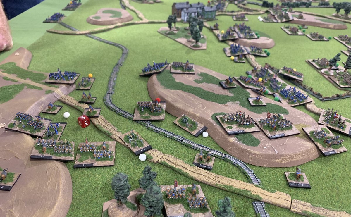 However, Sedgwick’s VI Corps held, just! Across the field was unprecedented carnage, the bloody butcher’s bill unparalleled. A first class game involving seven players. Miniatures from my own collection & from the Heroics & Ros ranges. 3/3.