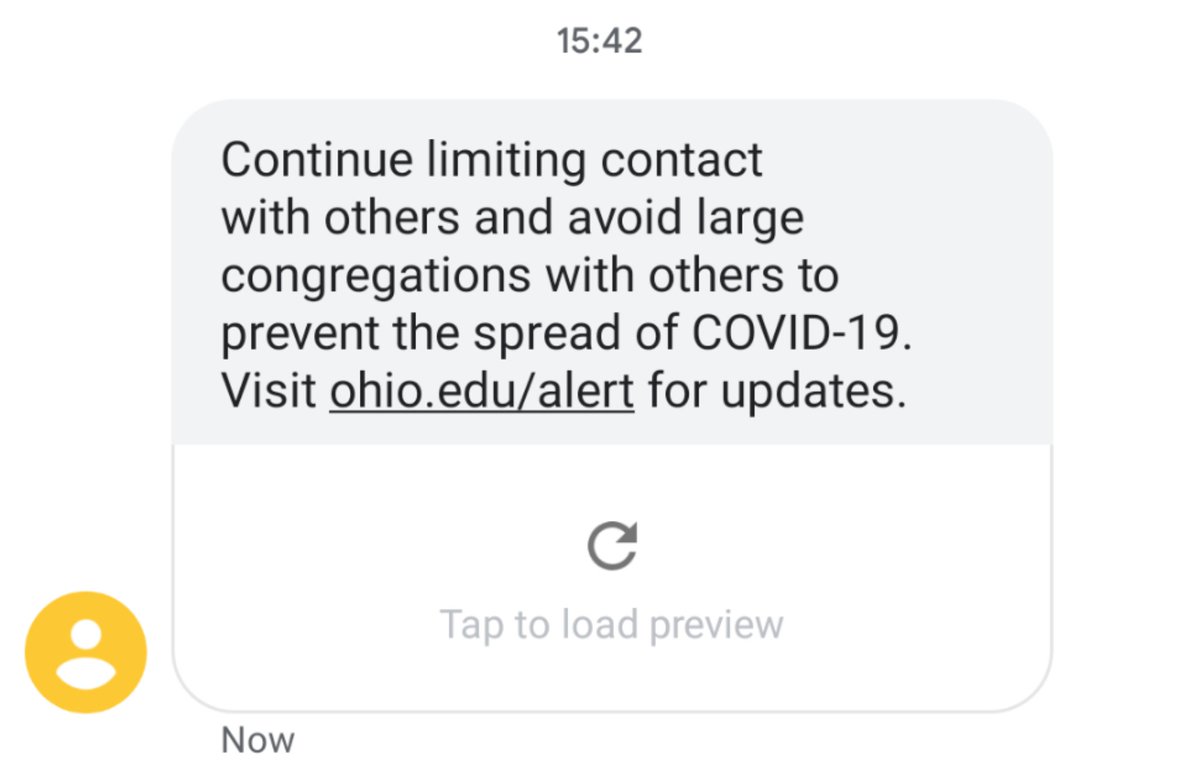 Not that I publicly comment on University decisions often, but I think that, if <a href="/ohiou/">Ohio University</a> found it necessary to send out this text message, they probably made the wrong decision in bringing people back.
