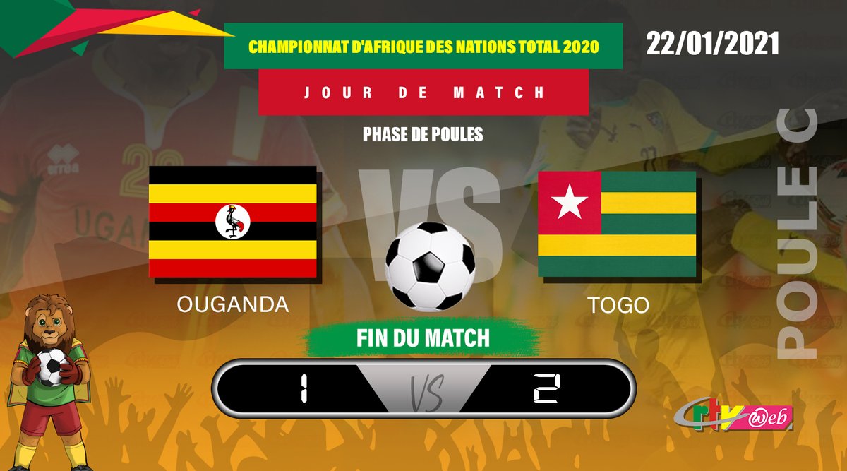 CRTV_web's tweet photo. Fin de la rencontre.
3 points pour le Togo qui gagne leurs premiers 3 points de ce #TotalCHAN2020
#PouleC
#TotalCHAN2020 | #UGATOG https://t.co/q8GKwnEdhh