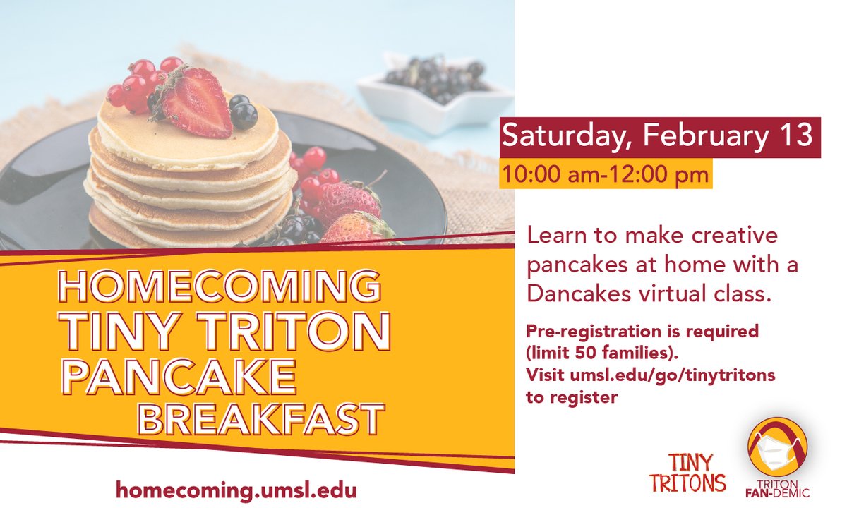 Tiny Tritons are you ready for some pancakes?! Head over to umsl.edu/go/tinytritons to register for your spot (it's required).  There are only 50 family spots available so don't forget!