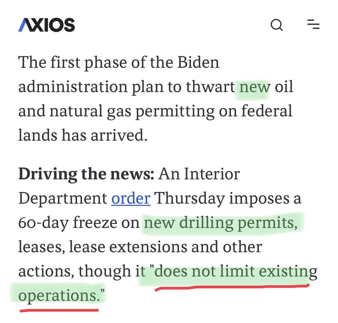1- Importantly, the freeze does not apply to existing permits, and most of these companies have already secured years of drilling permits on federal land in advance of the freeze. They also have lots of private acreage and can pretty easily pivot production toward those areas.