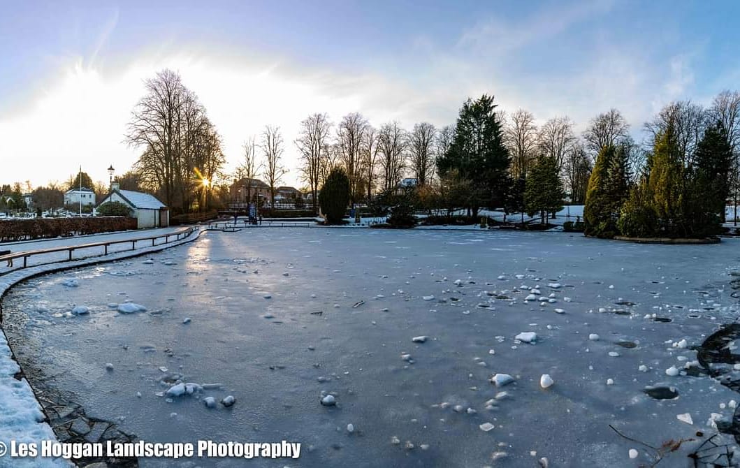 What a cracker! The boating pond transformed ❄️ #StrathavenPark #StrathavenPond #Ice #Winter <a href="/Les_hoggan/">Les Hoggan Photography</a> <a href="/SouthLanCouncil/">South Lanarkshire Council</a>