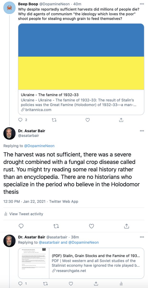 A little argument with an angry liberal accusing me of denying the Holodomor... why yes, I do make a practice of denying things that are false