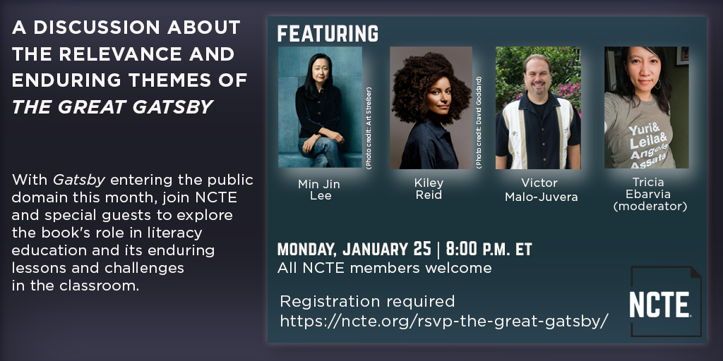 Join us January 25 at 8 p.m. ET for a discussion about the relevance and enduring themes of The Great Gatsby <a href="/minjinlee11/">Min Jin Lee</a> <a href="/kileyreid/">Kiley Reid</a> <a href="/triciaebarvia/">Find me at @triciaebarvia on all the other apps</a> RSVP here: bit.ly/2Na1pWZ