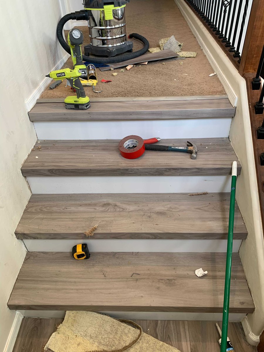 InteriorsNative's tweet image. Another luxury vinyl project from the Endura Plus collection. Everything turned out great, we installed the stair nosing from finished edge &amp;amp; the customer is happy. 

Message us today for a free estimate on your next flooring project!  #luxury #vinyl #project #freeestimate #today