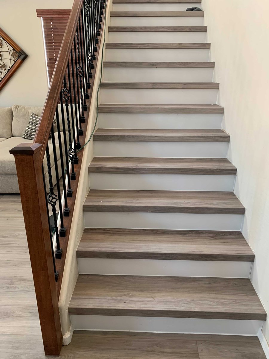 InteriorsNative's tweet image. Another luxury vinyl project from the Endura Plus collection. Everything turned out great, we installed the stair nosing from finished edge &amp;amp; the customer is happy. 

Message us today for a free estimate on your next flooring project!  #luxury #vinyl #project #freeestimate #today