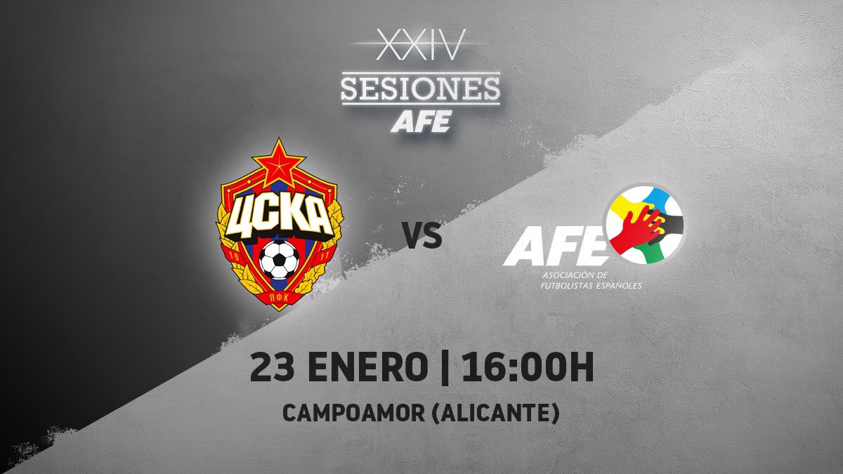 ⚽️ <a href="/pfc_cska/">ПФК ЦСКА Москва</a> 🆚 AFE ⚽️

🏟 Campoamor (Alicante)

📆⏰ 23/01 - 16:00h

🎥 ¡En directo a través de nuestro canal de YouTube!👇🏻

bit.ly/CSKA-AFE-YouTu…

#SesionesAFE XXIV