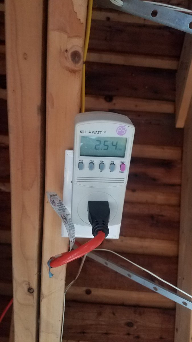 Between the garage and the car's charger thing I have 200 ft of extension cord. So I took 2 kill-a-watt meters and put one on each side of the 200 ft of cord (one between garage plug and start of cord, other between end of cord and charger thing).