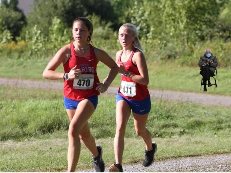 apollo_xc's tweet photo. Hmmmm.... upon closer inspection is Bernie an Apollo Eagle XC fan? He sure seems to be warming up to our team in these recently found pictures! Hopefully someone warned him of the bear at Bemidji! #ApolloXC https://t.co/zjT9tGlxvR