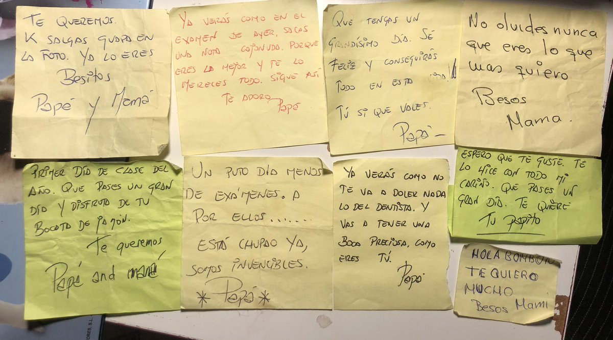 YaizaDDC's tweet photo. Cuando iba al instituto mis padres me escribían todos los días una notita que me metían en el envoltorio del bocata. Las guardé todas ❤️ https://t.co/EjGeaDK8aL