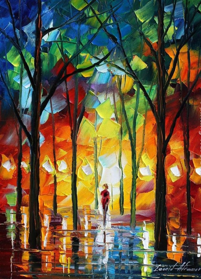 Full Lockdown Day911:33pmIt was a day of good news followed by bad news followed by sad news.A day of endings and beginnings and a shade of teal that was oh so promising.I want to dream of being a lone figure walking through Leonid's painting, seeing the world in color.