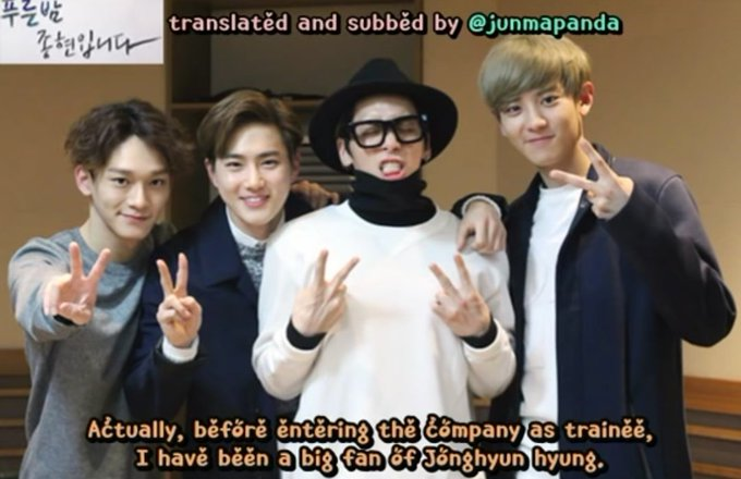 jongdae has been looking up to shinee and has been a fan of jonghyun since predebut