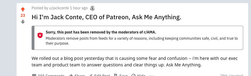 hey everyone, we're seeing a flag that our reddit AMA has been removed. we're working on restoring it: