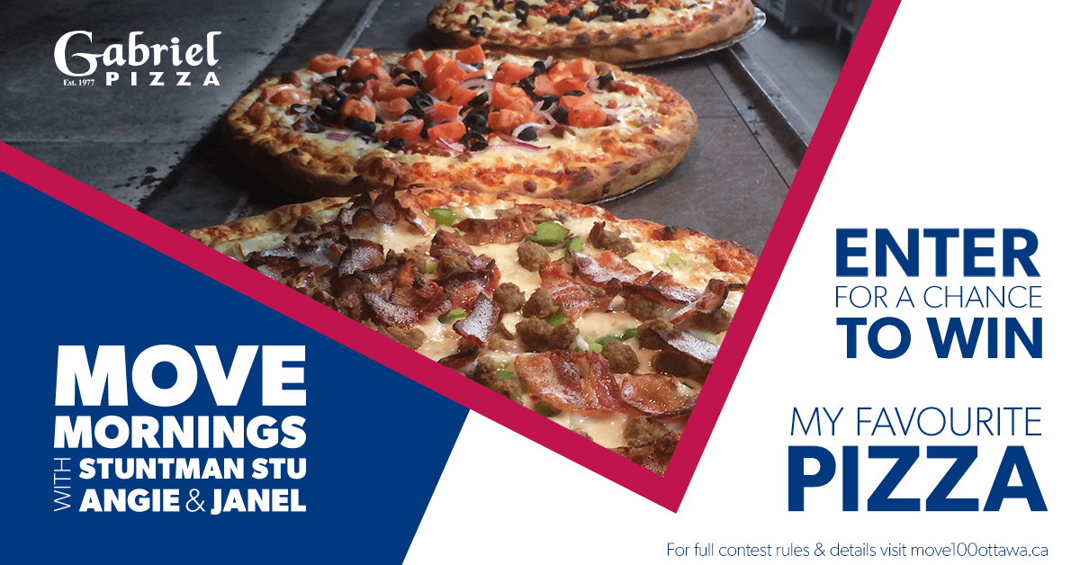 Move100Ottawa's tweet photo. MOVE Mornings with Stuntman Stu, Angie &amp; Janel want to know what is YOUR all time favourite pizza?🍕😋

Starting tmrw, submit your list of toppings &amp; every Friday, they'll give away a $100 gift card to @GabrielPizza to one lucky Pizza lover!

Enter at 👉 https://t.co/xDHjtmvbbF https://t.co/xcwuoHQq87