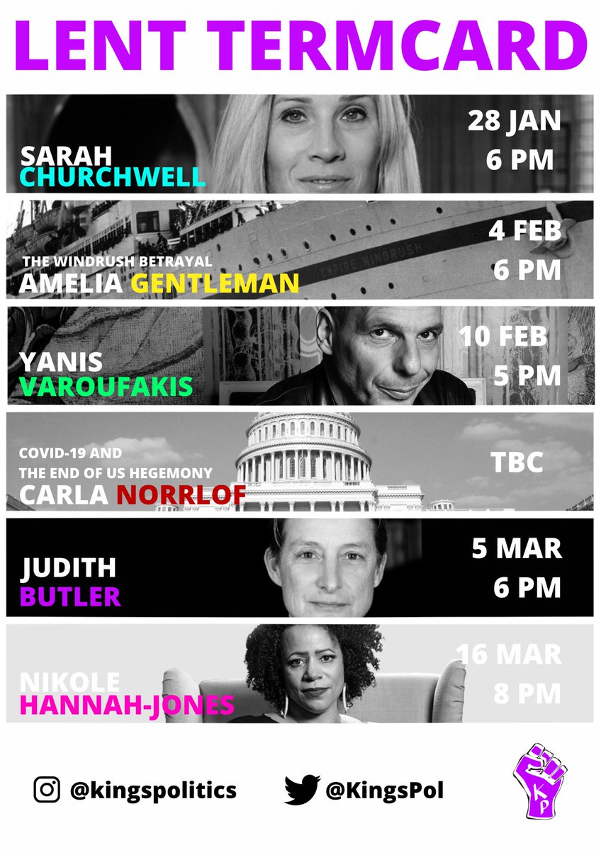 Here is our lent termcard for 2021 🙌🎉 With some amazing speakers lined up, including <a href="/sarahchurchwell/">Sarah Churchwell</a>, <a href="/yanisvaroufakis/">Yanis Varoufakis</a>, and <a href="/ameliagentleman/">amelia gentleman</a>, you won’t want to miss out! Keep an eye on our socials to stay up to date with event details 🙌❤️