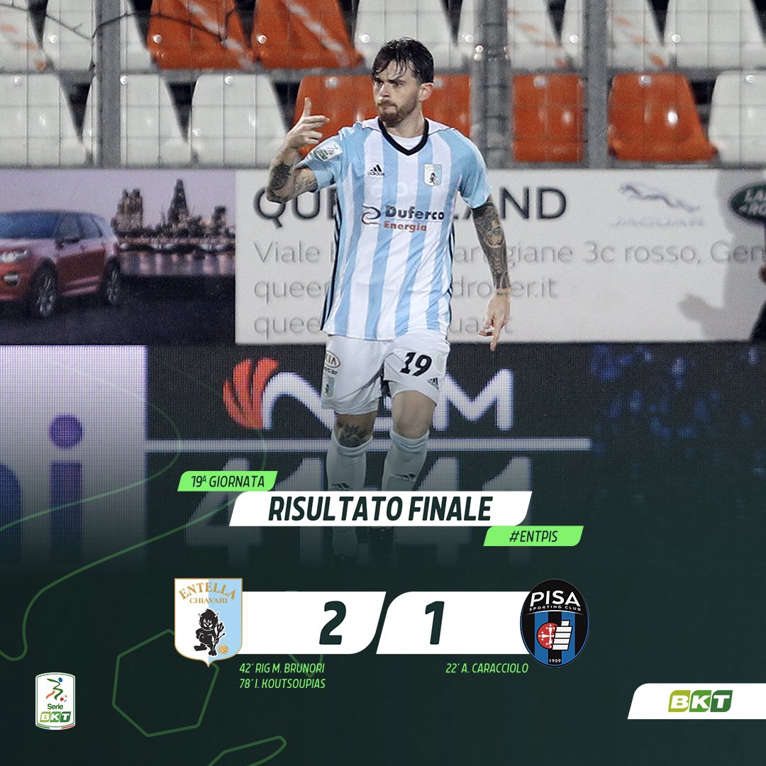 Lega_B's tweet photo. 🔚⏹️ Triplice fischio. La @V_Entella batte un altro colpo e chiude al meglio il girone d’andata. @PisaSC battuto in rimonta con un gol per tempo
#ENTPIS 2-1 #SerieBKT https://t.co/SwiYo4PrxO