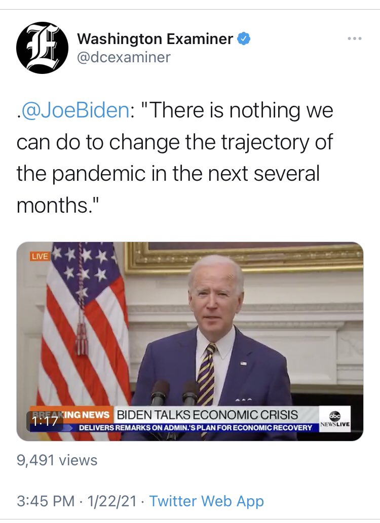 So does this mean you’ll be taking responsibility,  @JoeBiden? You are the president now, after all, and the number of daily deaths has tripled since you tweeted this.