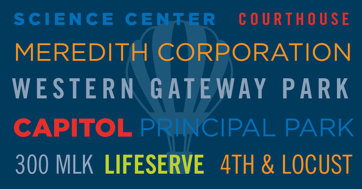 Ready for the Great DSM Hot Air Balloon Hunt in #downtownDSM? Plan your route to see these locations between 6 and 7:30 p.m. It’s also a great chance to support #DSMlocal shops and restaurants! dsmpartnership.com/balloons