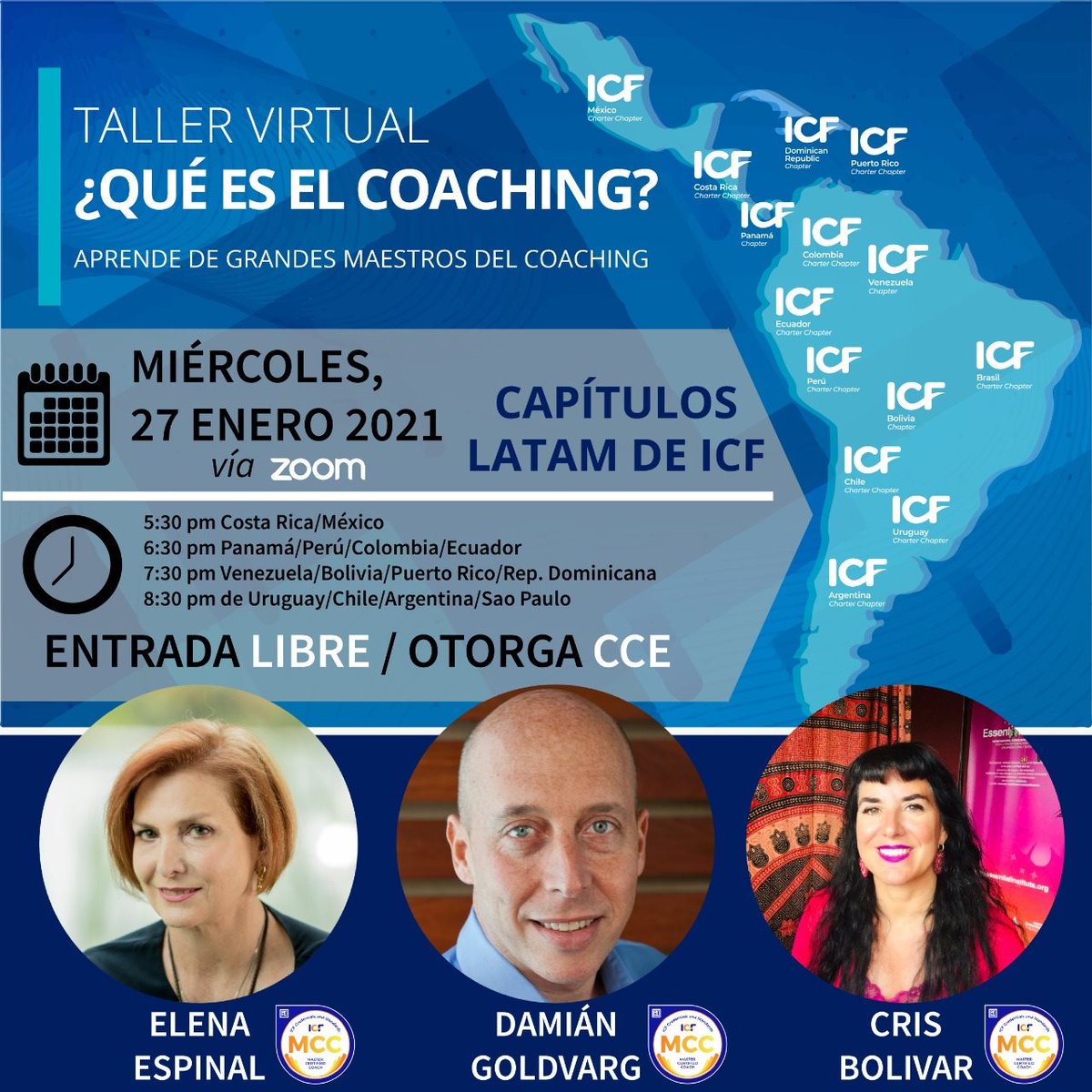 Taller Virtual 
¿QUE ES ES COACHING? (Gratuito)
Miércoles 27 de Enero. a las 6:30 p. m.
Evento online... fb.me/e/1XNyl2acn?ti…
Inscríbete directo en: coachfederation.zoom.us/webinar/regist…

#icfperu
#icflatam
#internationalcoachingfederation