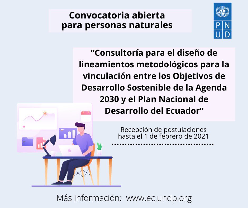 Aprobación Malversar Illinois PNUD Ecuador on Twitter: "@PNUDEcuador, invita a participar de la  convocatoria: “Consultoría para el diseño de lineamientos metodológicos  para la vinculación entre los Objetivos de Desarrollo Sostenible de la  Agenda 2030 y