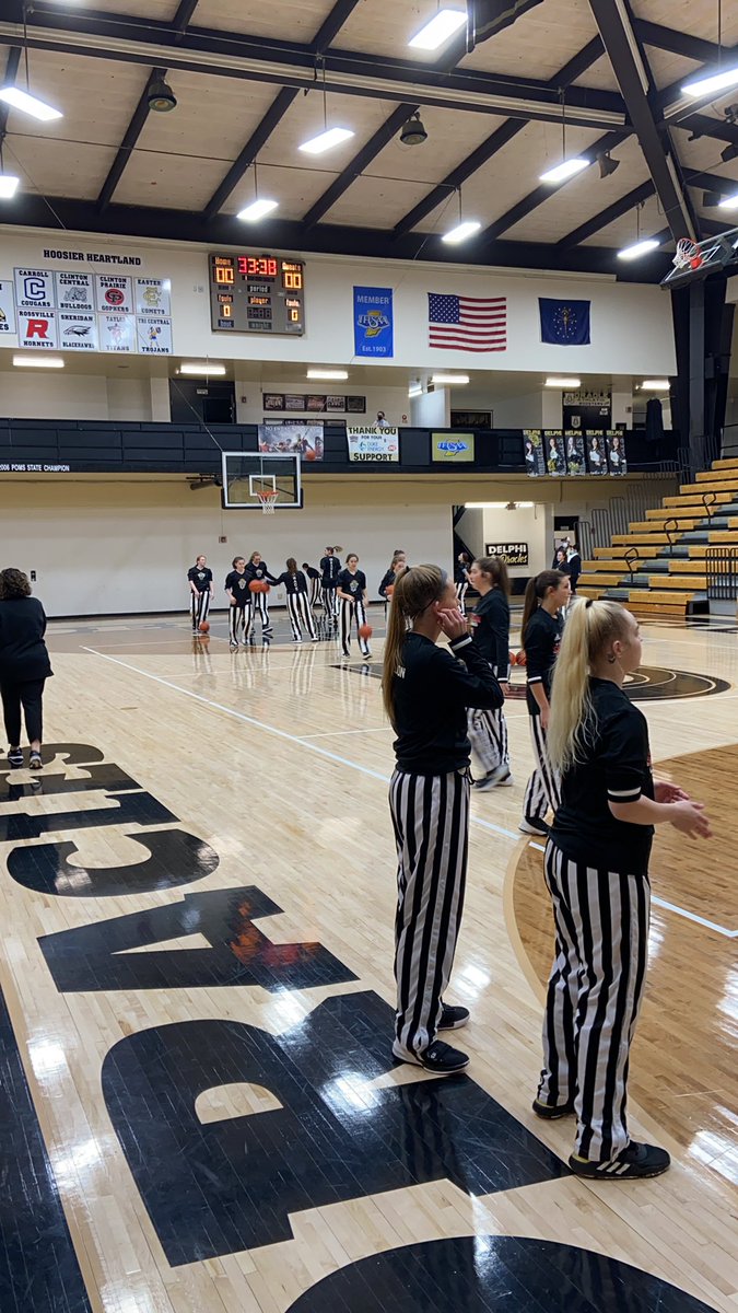 The Lady Oracles of Delphi will square off with the Lady Blackhawks of Sheridan at 6pm. Teams are warming up and getting ready for battle.