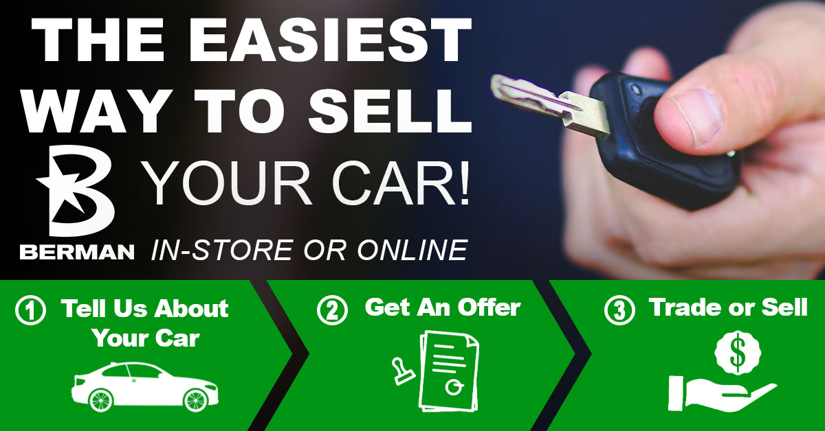 Even if you aren’t buying a new car, we can still get you a great price on your existing vehicle. With Berman Express, it's as easy 1-2-3.

Learn More: bit.ly/364F0AS

#BackedByBerman