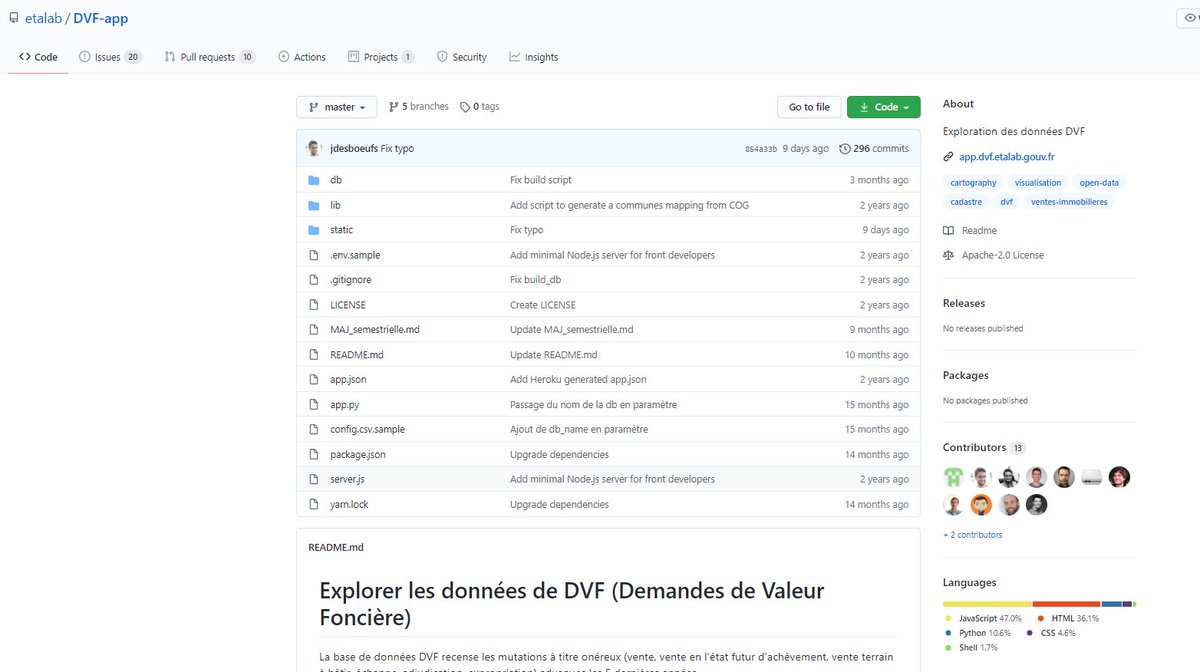 Source code for the tool, raw data for the sale prices, raw data of the map of every piece of land in France, all online  @datagouvfr and  @Etalab under an open licence in a good format (but the comma separators might be semi colons, coz French). Enjoy!