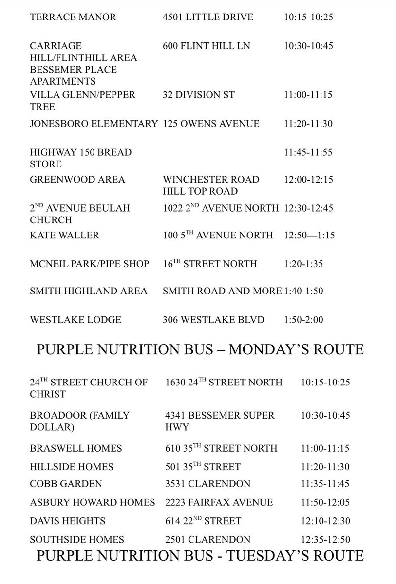 🚨Meals on the Move🚨 
New schedule starting Monday, January 25, 2021. #WeAreBessemerCitySchools #MealsOnTheMove