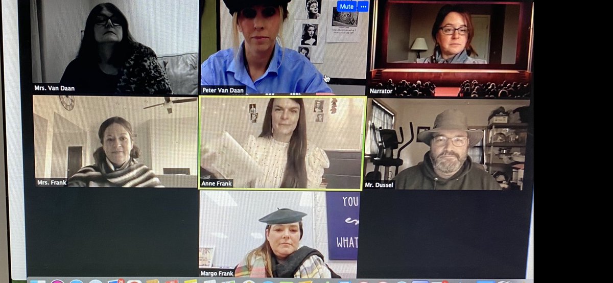What a fun collaboration today! We recorded a scene of “The Diary of Anne Frank” for our students and truly committed to our characters and costumes! <a href="/SchickTracy/">Tracy Schick</a> @msmeyerreads <a href="/MsMayersms/">Laura Mayers</a> <a href="/MrsLYork/">Mrs. York</a> <a href="/hensleym_/">Mrs. Hensley</a> <a href="/chris_jags/">Chris Jagodzinski</a> #smslearn