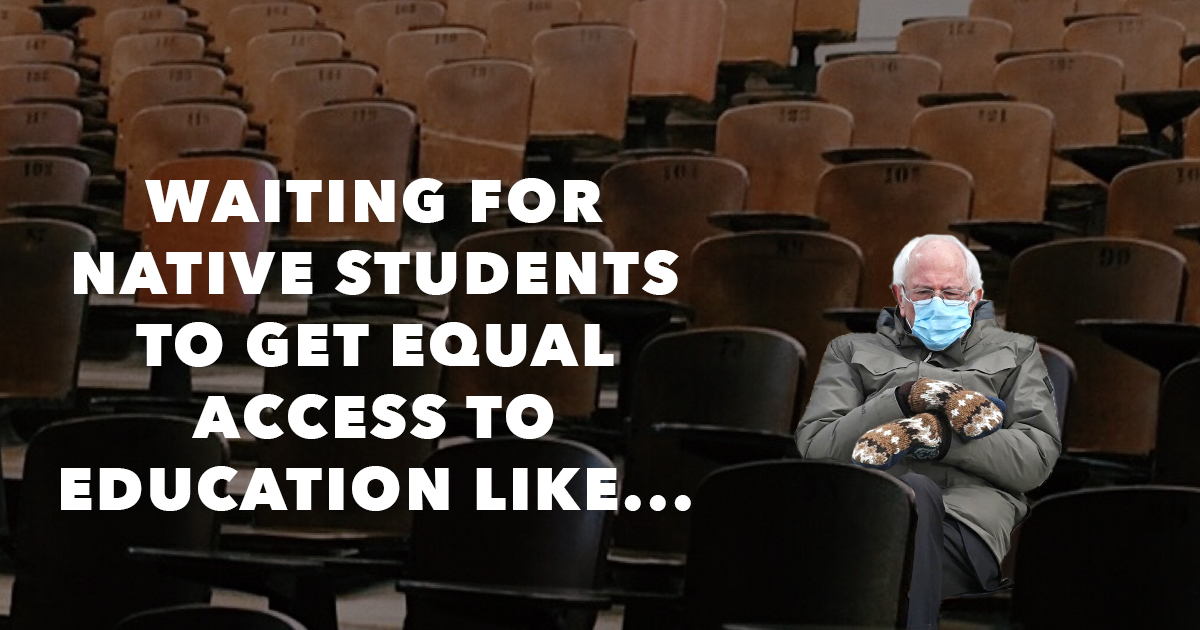 collegefund's tweet image. When you hear that only 14.5% of Native Americans have a college degree. #BernieMeme #EducationIsTheAnswer #StandWithNativeStudents #BernieSanders