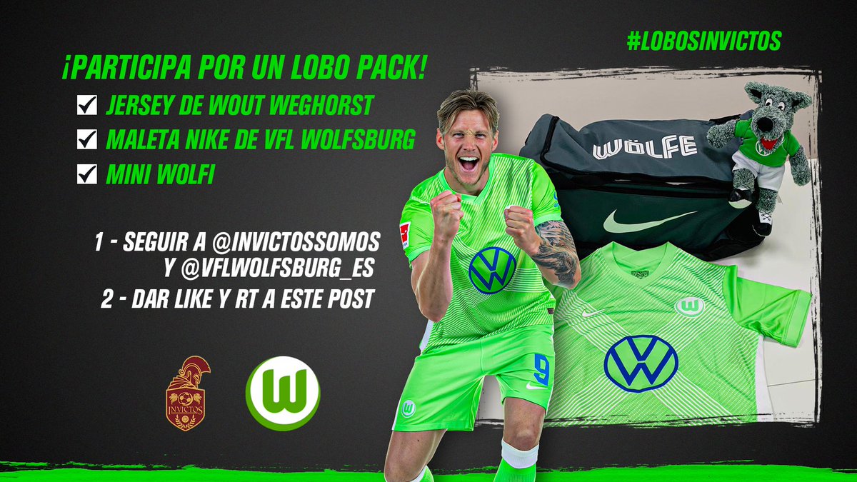 SORTEO INTERNACIONAL.

Se va un LOBO PACK (jersey de Weghorst, maleta y un mini Wolfi).

Pasos:

1. Seguir a <a href="/InvictosSomos/">Invictos</a> y <a href="/VfLWolfsburg_ES/">VfL Wolfsburg ES</a> 
2. RT y LIKE a este tuit.
 
Todos pueden participar.

El ganador -aleatorio- se publicará el lunes 25 a las 4:30 pm (CDMX).

¡¡VAMOOOS!!