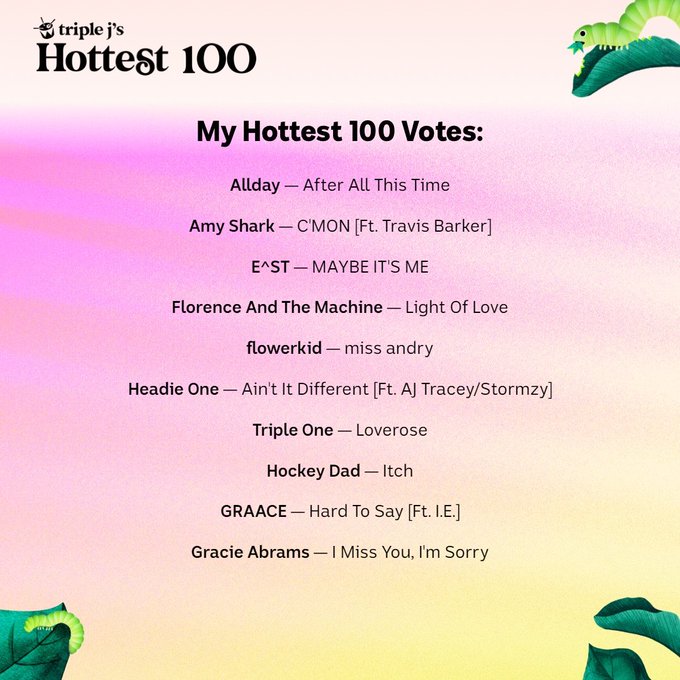 #TripleJ #Hottest100 https://t.co/LVRzfh1wAA<a href="/tag/triplej"class="tags">#TripleJ</a><a href="/tag/hottest100"class="tags">#Hottest100</a>
