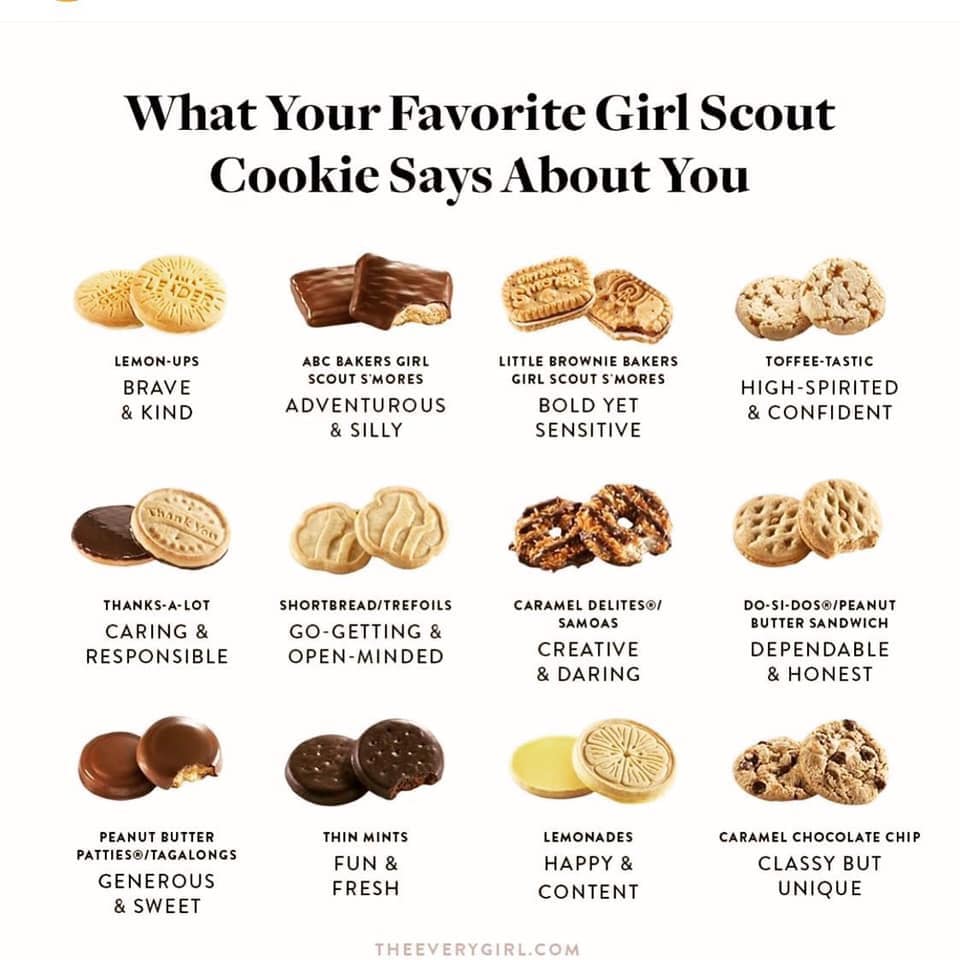 Does your favorite Girl Scout cookie match your personality? 🙃 😊 🤪 😎 #ThinkOutsideTheCookieBox #CreateMomentsofJoy #gsnetx #cookies #thinmints #BecauseIGirlScout