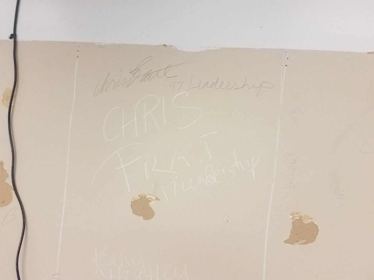 So when u are doing some school remodeling, you never know whose autograph you may find on a wall <a href="/prattprattpratt/">Chris Pratt</a> <a href="/LSHSVikingPrin/">Leslie Ivelia</a> <a href="/lssd/">Lake Stevens SD</a> #onceavikingalwaysaviking