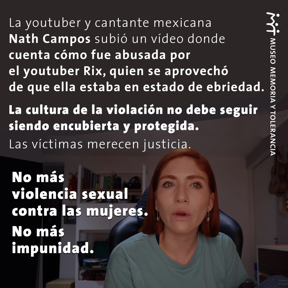 Una persona en estado de ebriedad no puede dar su consentimiento para tener relaciones sexuales. La cultura del abuso de confianza y el aprovechamiento para cometer violaciones ya no debe tener cabida. Apoyemos a las víctimas, rompamos el silencio. Solidaridad con Nath Campos.