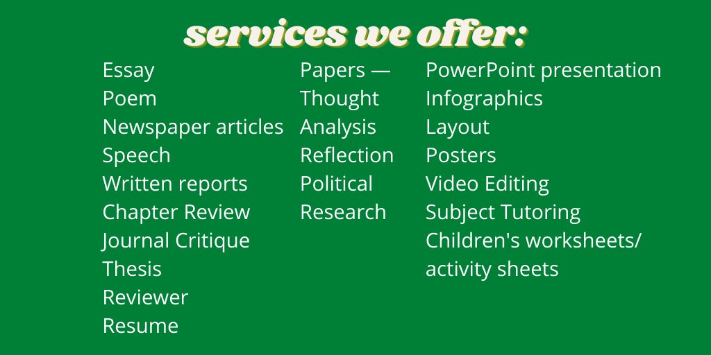 acadsclubph's tweet image. 📢 Assignments? Academic tasks?
Just because it's hard, doesn't mean its impossible. Attached are the services we provide. We also accept RUSHED services. 😊
We also do:
✅ WEB DESIGN & APP DEVELOPMENT
✅ Task not on the list? Don't worry. 😊
🤩 DM US NOW. 🤩