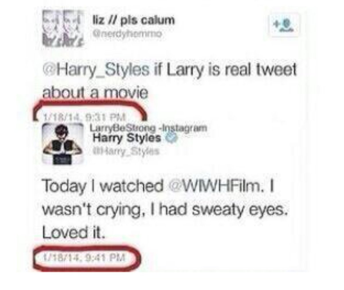Harry was the original Larry confirmer....because he wanted everyone to know who was dating Louis!!!~ A "tweet about .... if Larry is real" thread ~