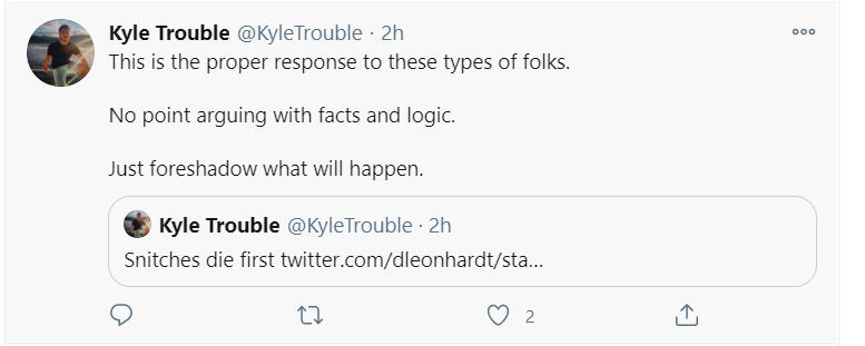 But wait, there's more. He claims that, until recently, he was a Q follower -- only for a short time -- and, alongside calls to violence and strenuous anti-mask rhetoric (not pictured here but yes, there's a LOT of it) and calls to violence are... appeals to disaffected Q folk.