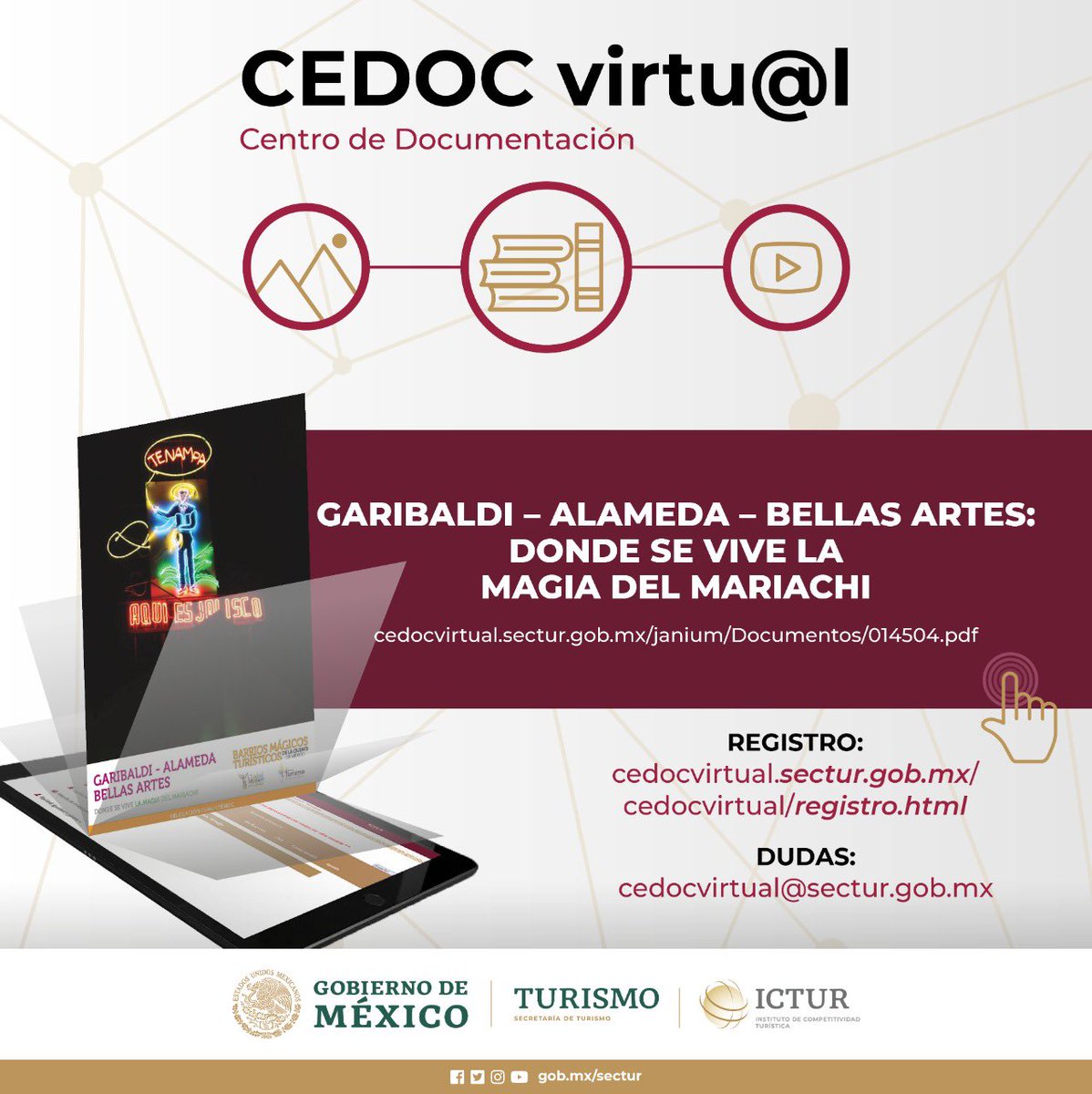SECTUR_mx's tweet photo. 🎺 “Garibaldi – Alameda - Bellas Artes: donde se vive la magia del mariachi”. Conoce más de este tema en el estudio publicado en #CedocVirtual, del #ICTUR.
👉🏼 https://t.co/2Nujf2gHmQ https://t.co/mzaFBwxmiN