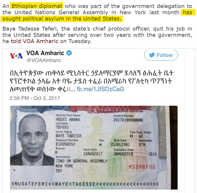 However, after a spectacular "100%" win, in two short years Baye Tadesse, the state chief protocol officer actually applied for asylum in New York while attending the UN General Assembly. Four month later the Prime Minister himself resigned.