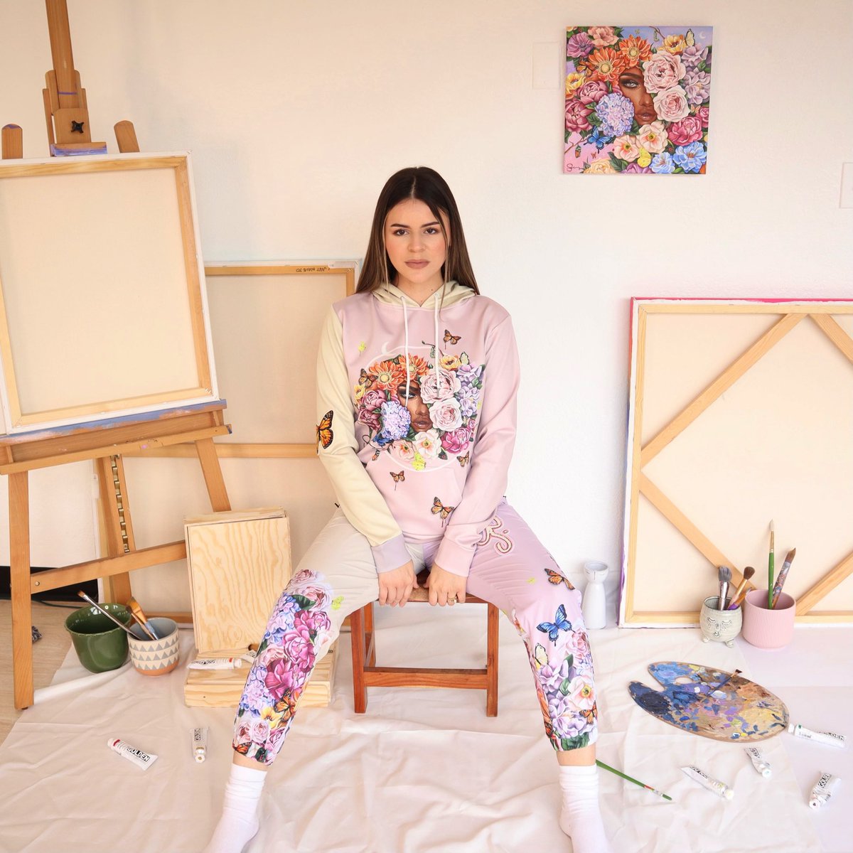 turned my paintings into wearable art.. completely created &amp; designed by me.. 👀🤍