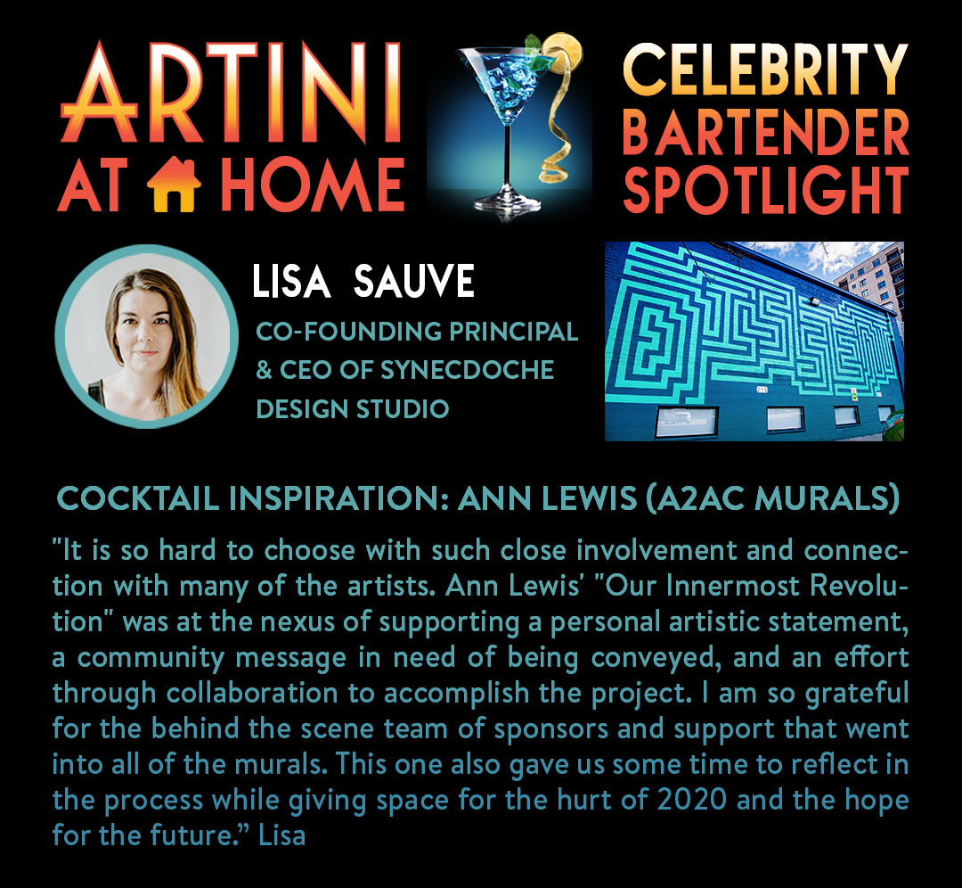 We round out our #Artini Celebrity Bartender spotlights w/ <a href="/lisauve_/">Lisa Sauvé</a>, Co-Founding Principal and CEO of <a href="/synecdochedesig/">SYNECDOCHE</a>, and co-founder of <a href="/StudioStudioA2/">StudioStudio</a>. Here's why she chose #A2ACMurals' <a href="/annjlewis/">Ann Lewis</a> to be her cocktail inspiration for this year's Artini.

annarborartcenter.org/artini2021/