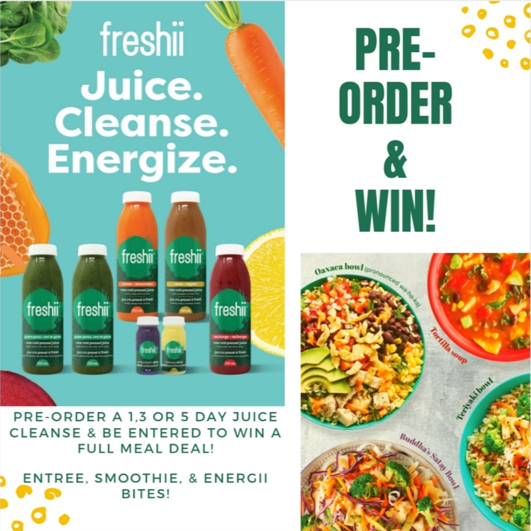 FreshiiB's tweet photo. 💥WIN💥 a full meal deal!
•One entree, Smoothie &amp; Energii Bites•
-
Pre-Order your 1, 3, or 5 day juice cleanse this weekend for any pick up days next week &amp; be entered to Win a full meal deal!
Entry deadline Sunday at 7pm.  
•
#freshiibrandon #eatenergize #brandonmb #bdnmb https://t.co/lLUUS8caL1